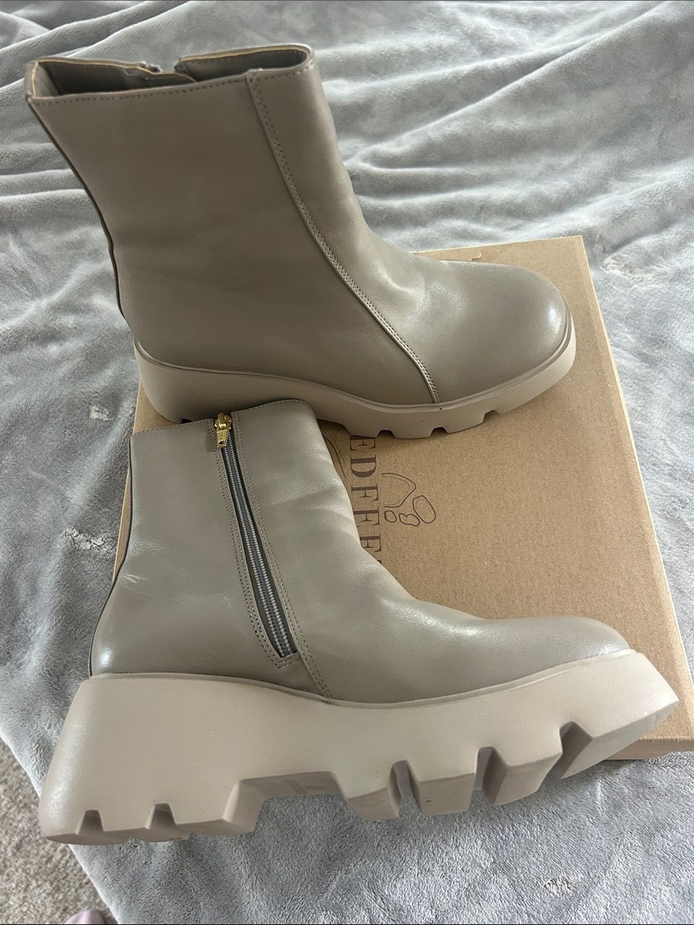 Naked Feet Taupe Chunky Lug Sole Zip-Up Ankle Boots
